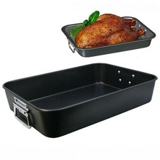 Large Deep Non Stick Roasting Baking Tray Oven Pan Dish Meat Turkey Tin Handles 