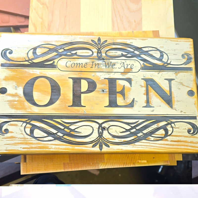Double-Sided Beige Wooden Open/Closed Door Sign for Retail Store Entrance