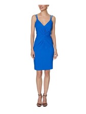 LAUNDRY Womens Fitted Spaghetti Strap V Neck Above The Knee Party Sheath Dress