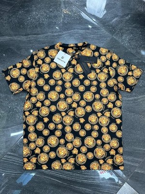 Men's Versace Medusa Coin All Over Print T-Shirt Black Gold Designer Tee Sz 3XL