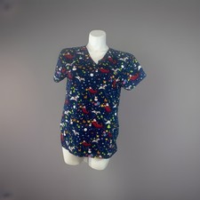 Serene Uniforms Women's Large Scrub Top V neck pockets Santa Christmas Unicorn