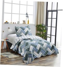 Herringbone Patchwork, 2-Piece Quilt Set with 1 Sham, Quilt Set Twin Teal