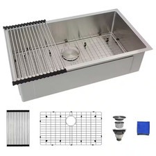 32 In. Undermount Kitchen Sink-16 Gauge Stainless Steel Single Bowl, Modern Desi