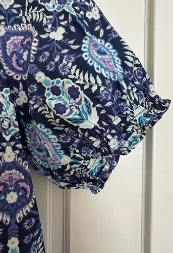 TALBOTS womens XL Boho Peasant Blouse Floret Medallion in India Ink NWOT blue - Picture 2 of 9