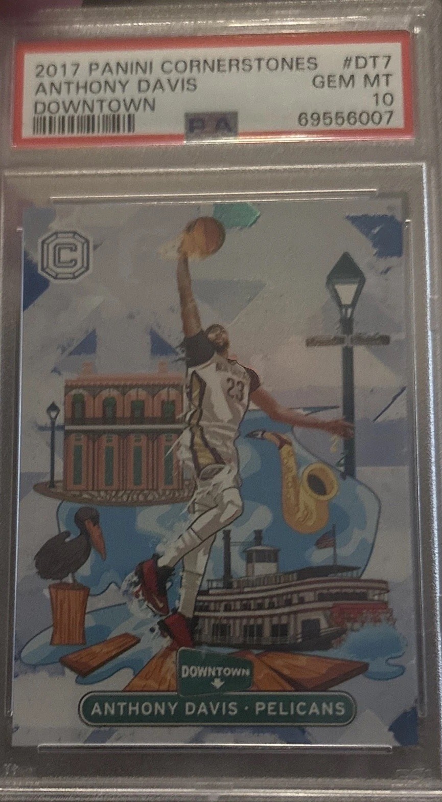 Anthony Davis Basketball Cards 2017 Panini Cornerstones Downtown trading card — raw and PSA graded price guide