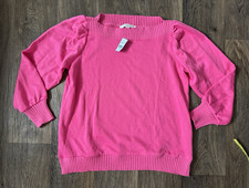 LOFT Women's Pink Knit Scoop Neck Puff Long Sleeve Pullover Sweater Petite L