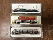 Con-Cor N Scale 3pc Flat Car Lot w/ Trailer CNW SP Conrail 1:160