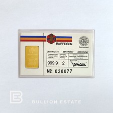 * RARE RAIFFEISEN * 2 Gram Gold Bar .9999 ARGOR-HERAEUS (Assay Certified 028077)