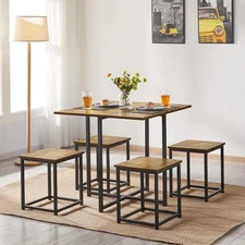 Industrial Dining Table 4 Set Compact Kitchen Table and 4 Stools Space Saving