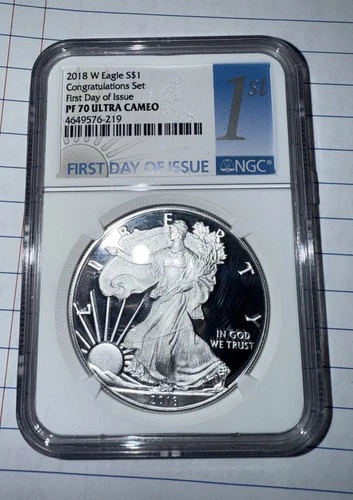 2018 W American Silver Eagle NGC PF70 Ultra Cameo 1st Day Of Issue