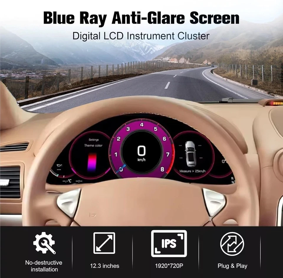 Medidor de velocidad digital LCD Upgrage 12,3 pulgadas para Porsche Cayenne 2002-2009 Foto 4 de 4