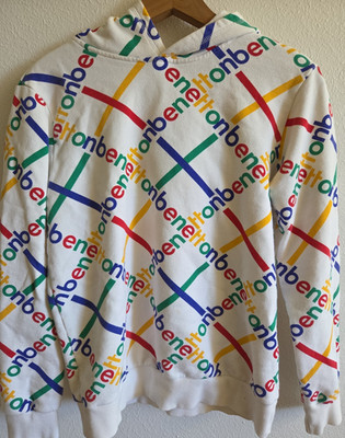 Vintage Benetton Hoodie Sweatshirt Primary Colors White Terrycloth Child 3XL