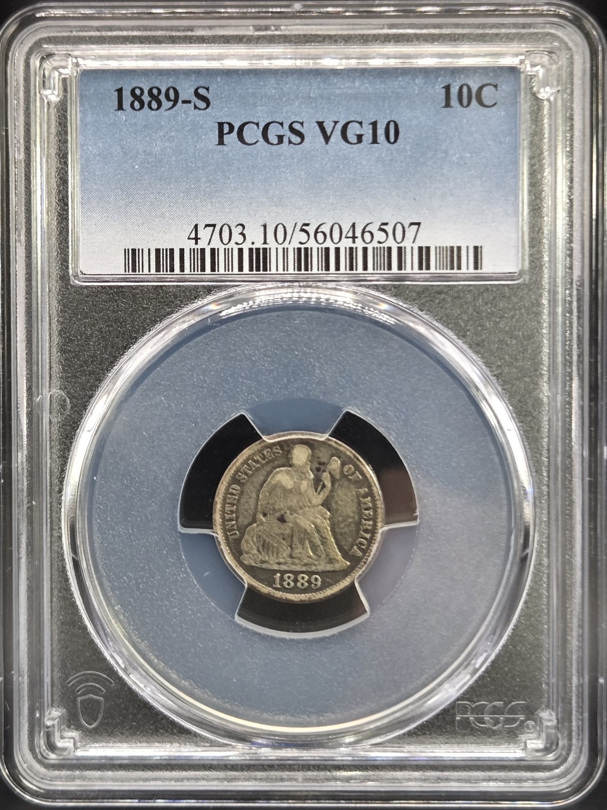 1889-S Seated Liberty Silver Dime 10C PCGS VG10 56046507