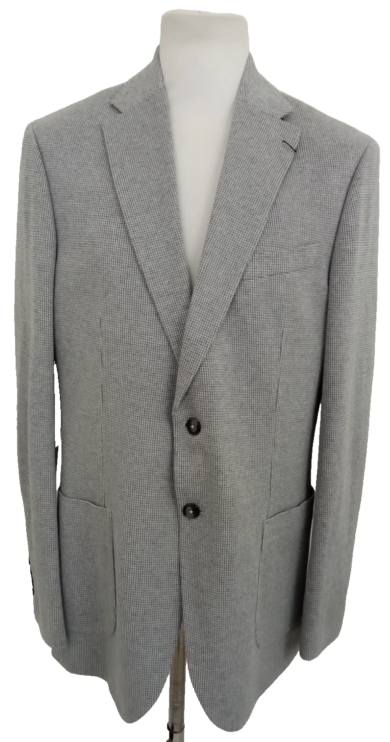 M&S Men's Size 42L Tailored Fit Light Grey Cotton Rich Puppytooth Blazer NWOT