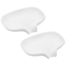 2Pcs Soap Dish with Drain Tray Silicone Self Draining Soap Saver White