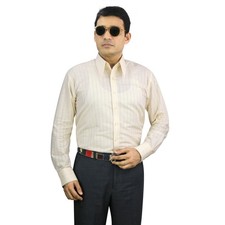 Men's 1930s Retro Formal Office Shirt Beige Stripes Goodfellas Spearpoint Collar