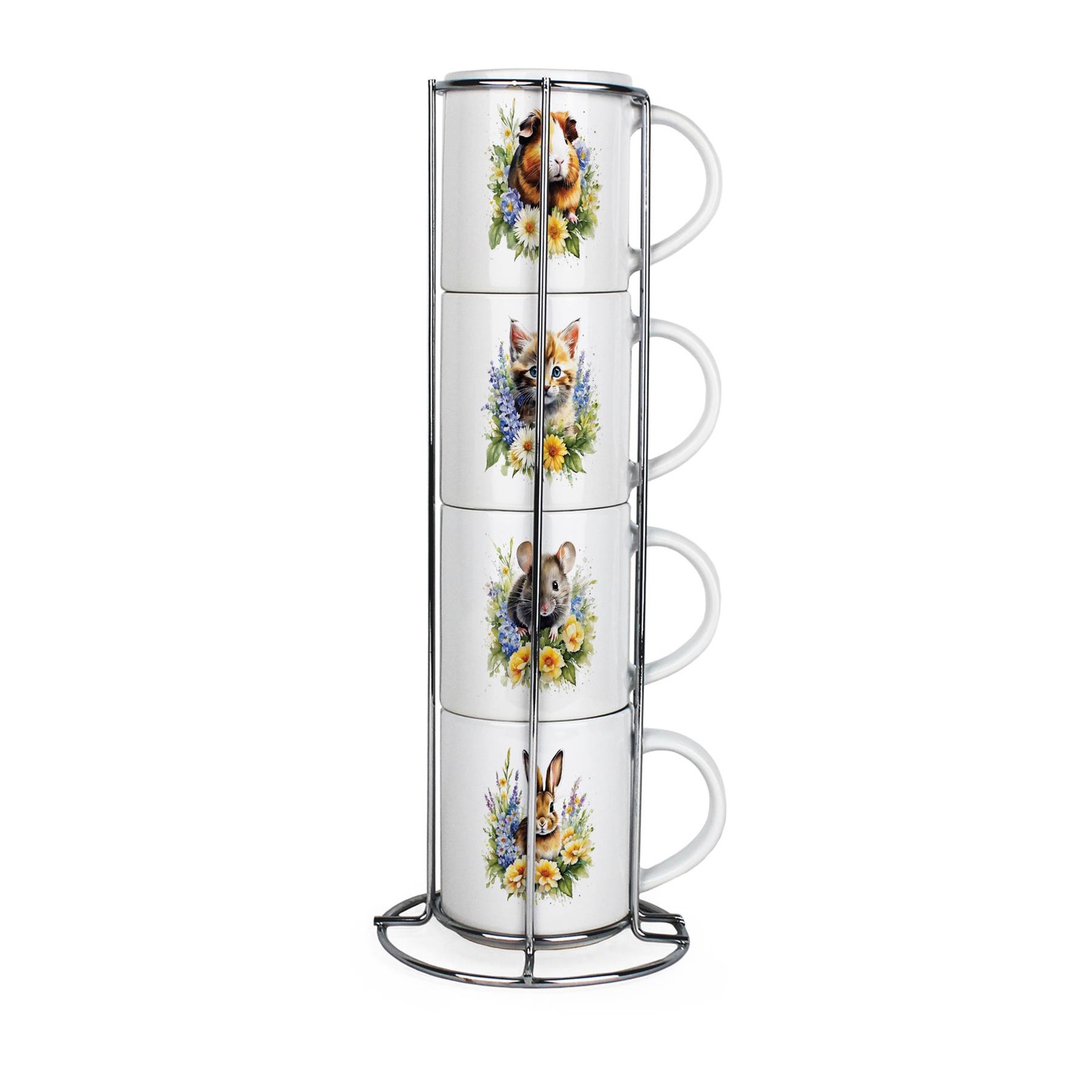 Pet Animals Stacking Mugs Set - Presents for Animal Lovers - Set of 4 Gift