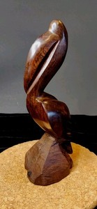 Vintage Rustic Carved Ironwood Pelican 8.5" Tall Statue Beach Decor Bird