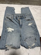 American Eagle Jeans Womens 00 Blue Curvy Mom Jean Light Wash Distressed Denim