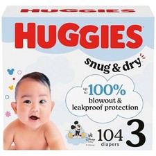 Huggies Size 3 Diapers, Snug  Dry Baby Diapers, Size 3 16-28 lbs, 104 Count