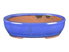 Vaso per bonsai ovale in gres smaltato blu 28x21x7 cm - GA13