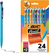 BIC Xtra Strong Mechanical Pencils with Erasers, Thick Point (0.9mm), 24-Count, 