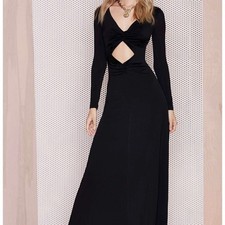 After Party Nastygal longsleeve black twist front Cutout maxi Dress small