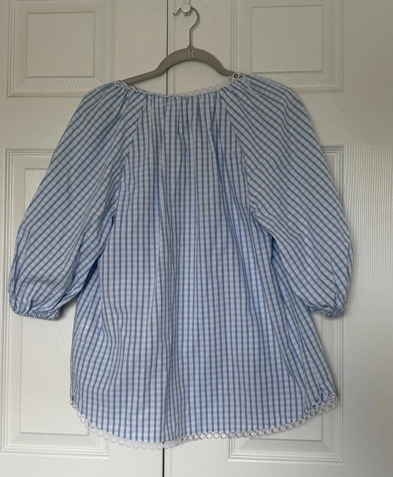 Top de guinga Charter Club azul y blanco talla L % 100 algodón manga 3/4 Foto 2 de 4