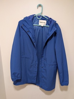 Lands End Womens Large Blue Hooded Rain Jacket Lightweight Windbreaker Coat