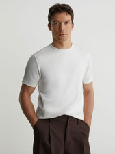 REISS Mens Brandon Premium-Interlock Modern-Fit T-Shirt in White