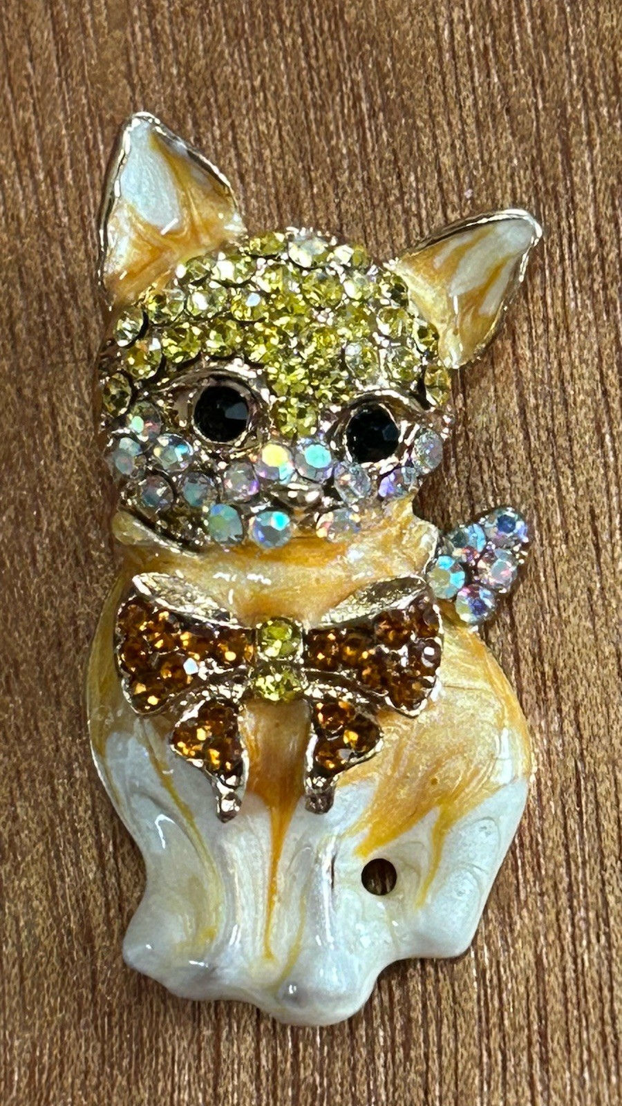 Drip Enamel Crystal Rhinestone Yellow Kitty Cat With Bow Tie