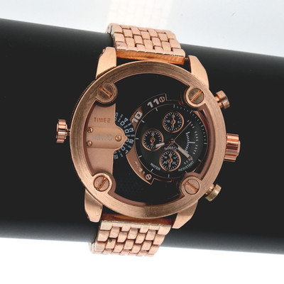 MONARCA  Big Bezel Two Time Zone Rose Gold Finish Hip Hop Sport Style Watch