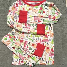 birdie bean 8Y Christmas Reindeer Pajama Set Unisex Kids Bamboo Blend