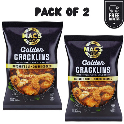 Mac's Chicharrones Golden Cracklin Curls, Fried Pork Fat with Skin, 12 oz, 2Pack