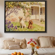 Oil Painting Dog Labrador Framed Canvas Print Cocker Spaniel Wall Art Decor