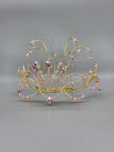 Professional Ballet Tiara Headpiece Pink Gold Sugar Plum Fairy Dew Drop Crystals - Afbeelding 1 van 5