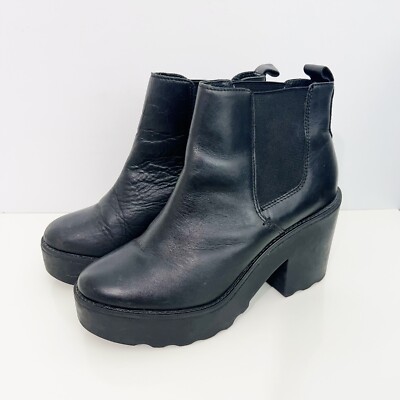 Steve Madden Gretta Black Leather Chunky Lug Sole Platform Boot Size 41/ US 