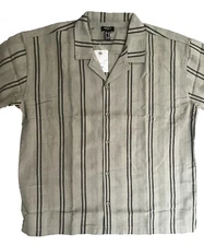 Mens Size XL Woven Textured Striped Butto Shirt Sage Black  Dressy, Vaca, Casual