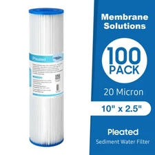 20 Micron 10"x2.5" Washable Pleated Whole House Sediment Water Filter 6-100 Pack