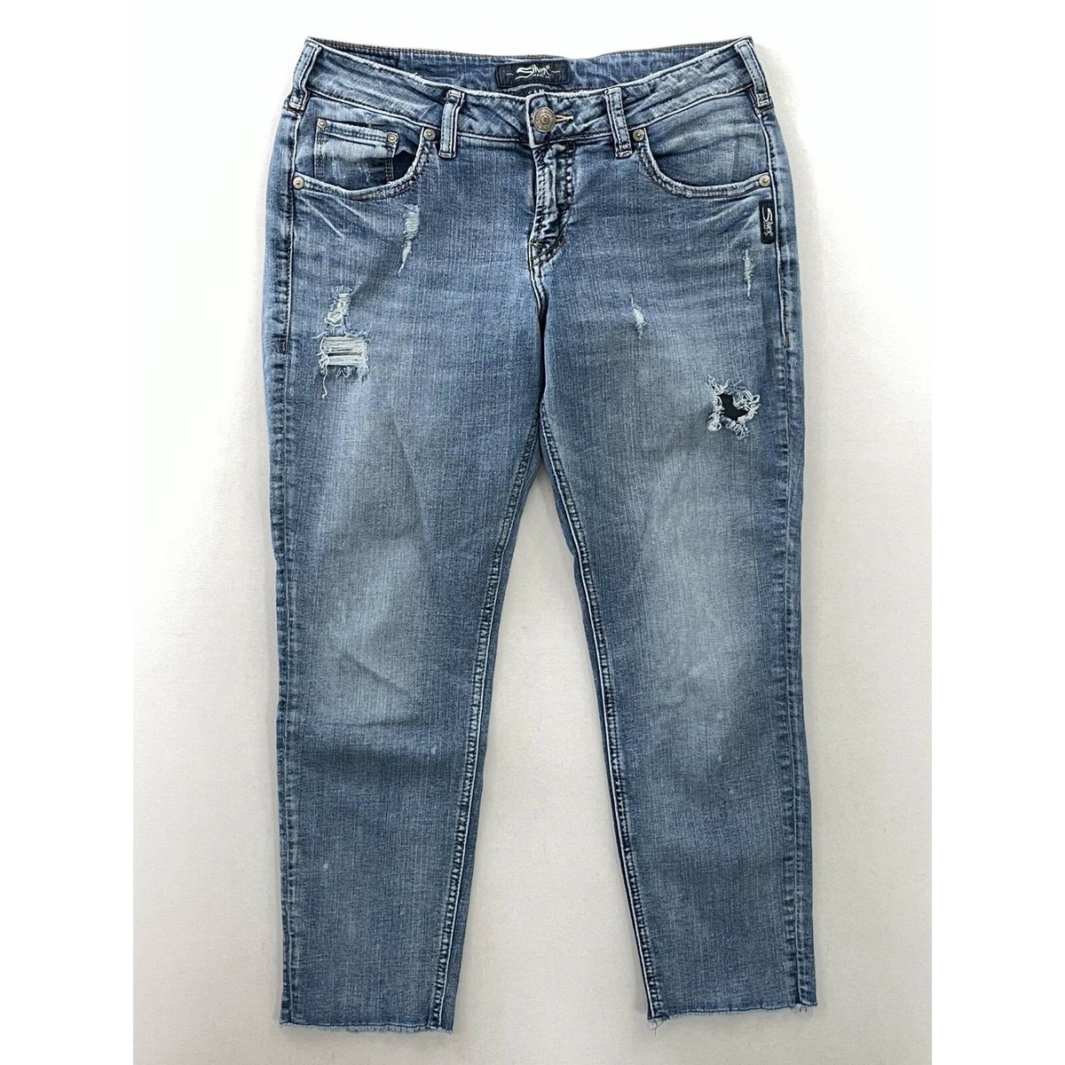 Silver Jeans Womens Sam Boyfriend Blue Distressed Medium Wash Mid Rise  28