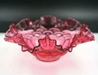 Vintage Cranberry FENTON Art Glass Ruffle Crimped Bowl 9.5" Wide