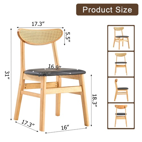 Stylish and durable solid wood dining chairs,curved back,PU cushion,set of 2 - Picture 2 of 24
