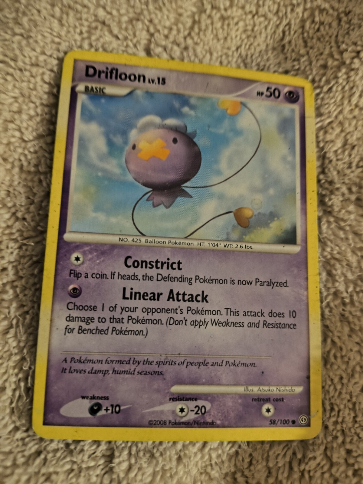 2008 Drifloon Pokémon Trading Card - Diamond & Pearl: Stormfront - #58/100 -