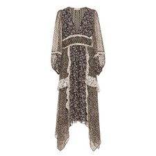 Ulla Johnson Noir Primrose Patchwork Midi DressBlack Ruffled Floral Size 2