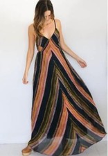 APIECE APART Lyra Millennuia Navy Stripe Plisse Chiffon Maxi Dress 4 BRAND NEW