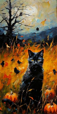 Black CAT Halloween Digital Image Picture Photo Wallpaper Background Desktop Art