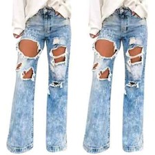 Destressed Denim Jeans wide/flare bottoms Ladies New Boutique
