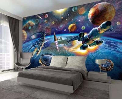 3D Planet Rakete M268 Tapete Wandbild Selbstklebend Abnehmbare Aufkleber Amy