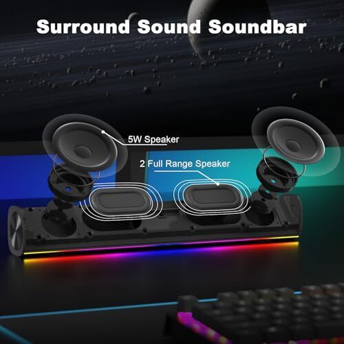 R100 Bluetooth Computer Speakers with Dynamic LED Light, USB Plug & Play Black - Picture 6 of 6