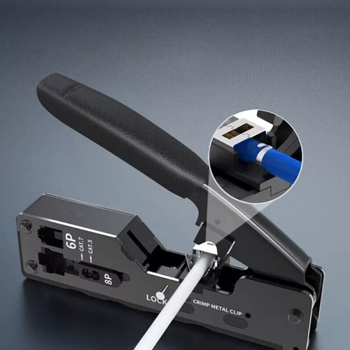 RJ45 Crimpzange + 12 Cat7 Stecker Set Netzwerk Werkzeug Lan Kabel Zange Cat 7/6 - Afbeelding 10 van 16